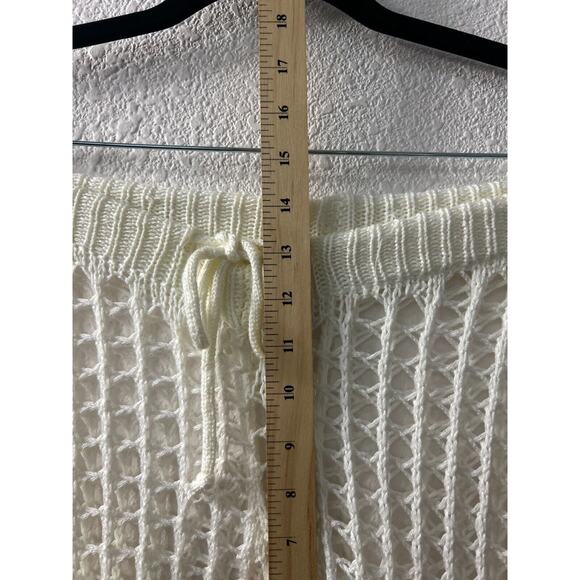 Cream Swim Cover Beach Pants Womens Crocheted Size M Wide Leg Scalloped Hem - Picture 5 of 9